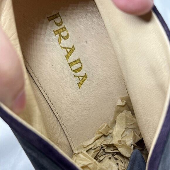 Prada Women's Gray Suede Lace-Up Booties Size 37.5 Italy High Heel Platform - Picture 9 of 10